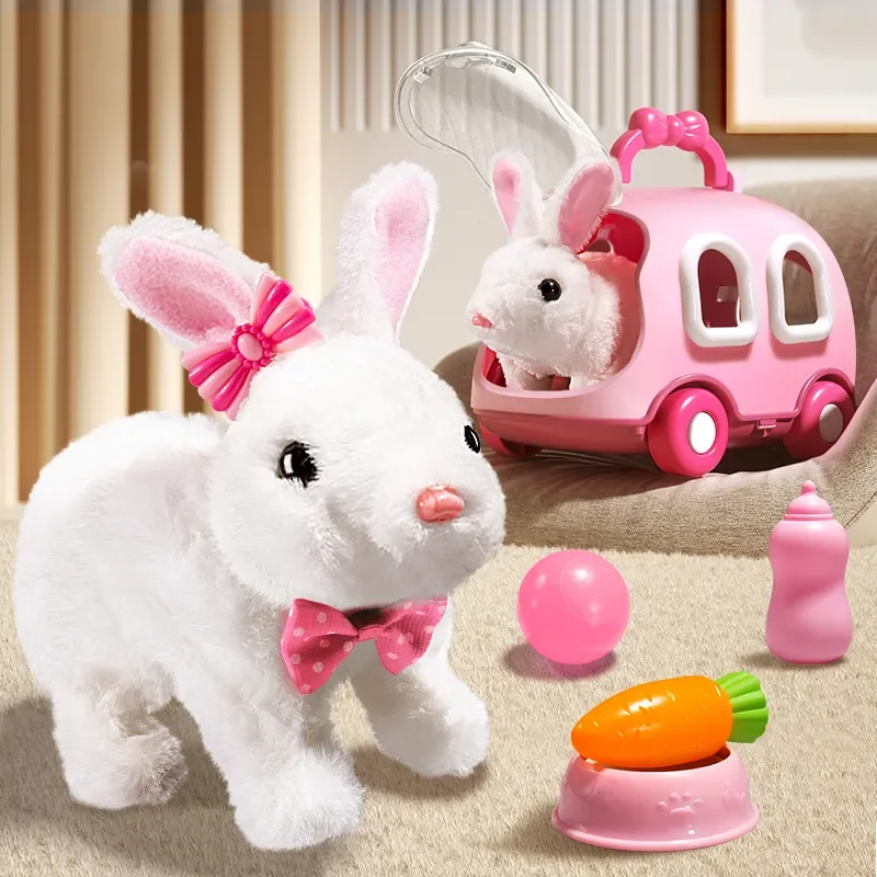 

Plush Cute Rabbit Toys Electronic Pet With Sound Animal DIY Change Clothes Game Walking Moving Pet Toys for Kids Xmas Gift