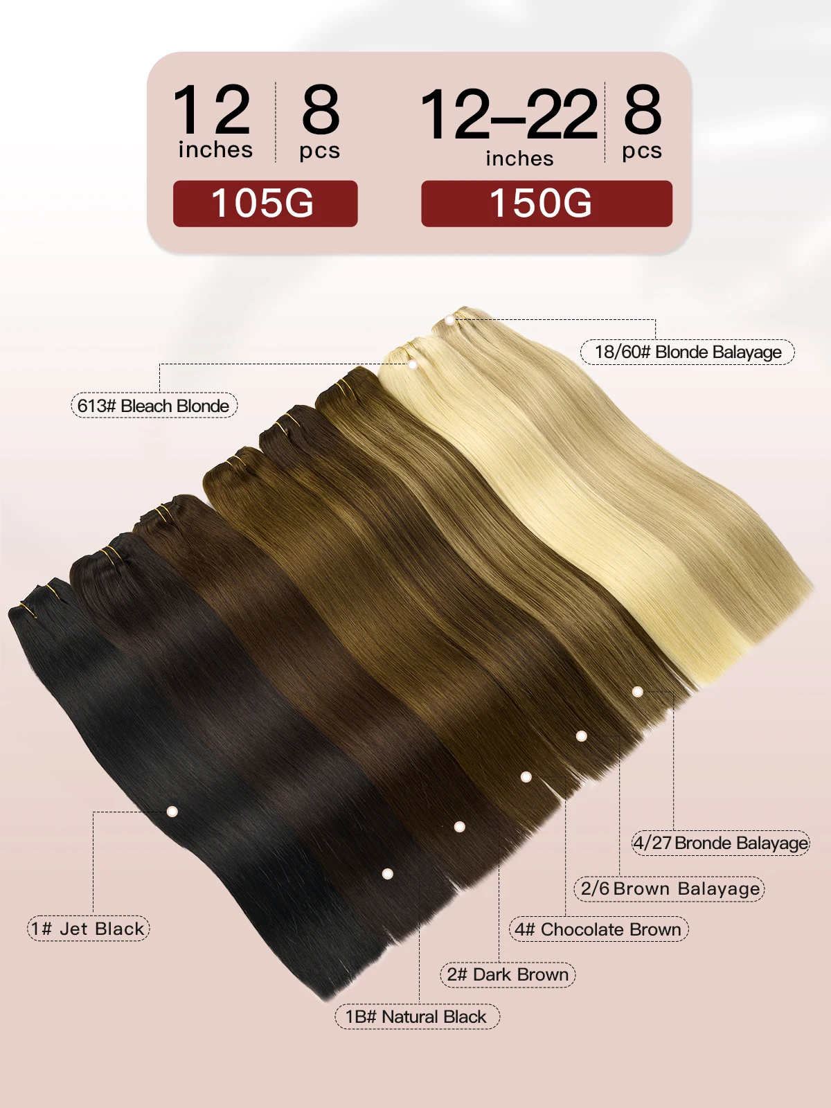 Loveline 8pcs Ŭ   ͽټ ΰ Ӹī ݹ Balayage Ŭ Ŭ  ΰ Ӹī Ȯ  ڿ  105-150G