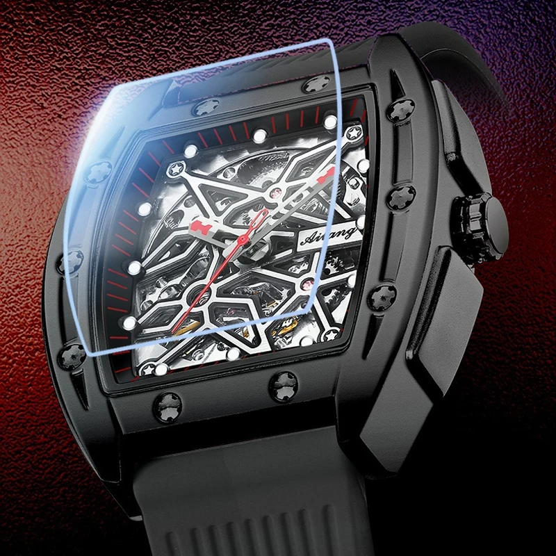 AILANG Brandneue Herrenuhr mit hohler mechanischer Uhr, modisches Lederarmband, wasserdicht, Skelett-Automatikuhr, Herren-Sportuhr_voghion.com