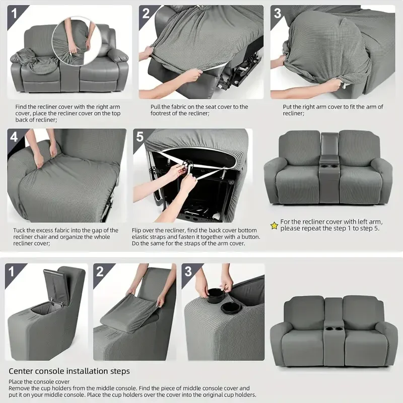 Recliner Sofa Covers with Console Cover All-inclusive Elastic 2 Seater Armchair Case Removable Loveseat Recliner Couch Slipcover 6