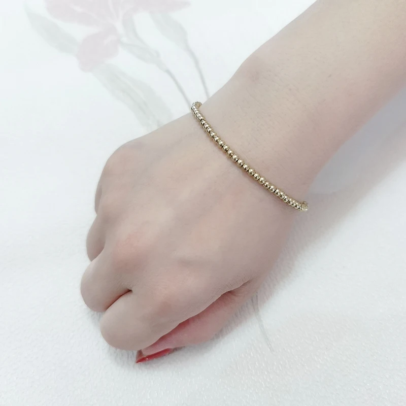 Metal Bead Bracelet 18K Gold Plated Waterproof Smooth Diameter 3/4/6/8mm Elastic Stainless Steel