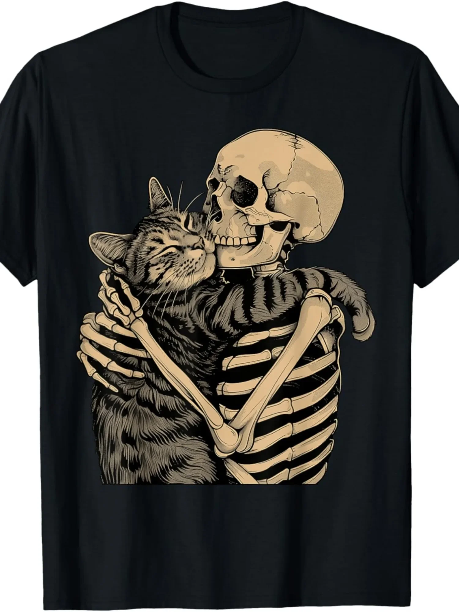 skeleton-hugging-cat-halloween-tshirt-for-men-women-graphic-tee