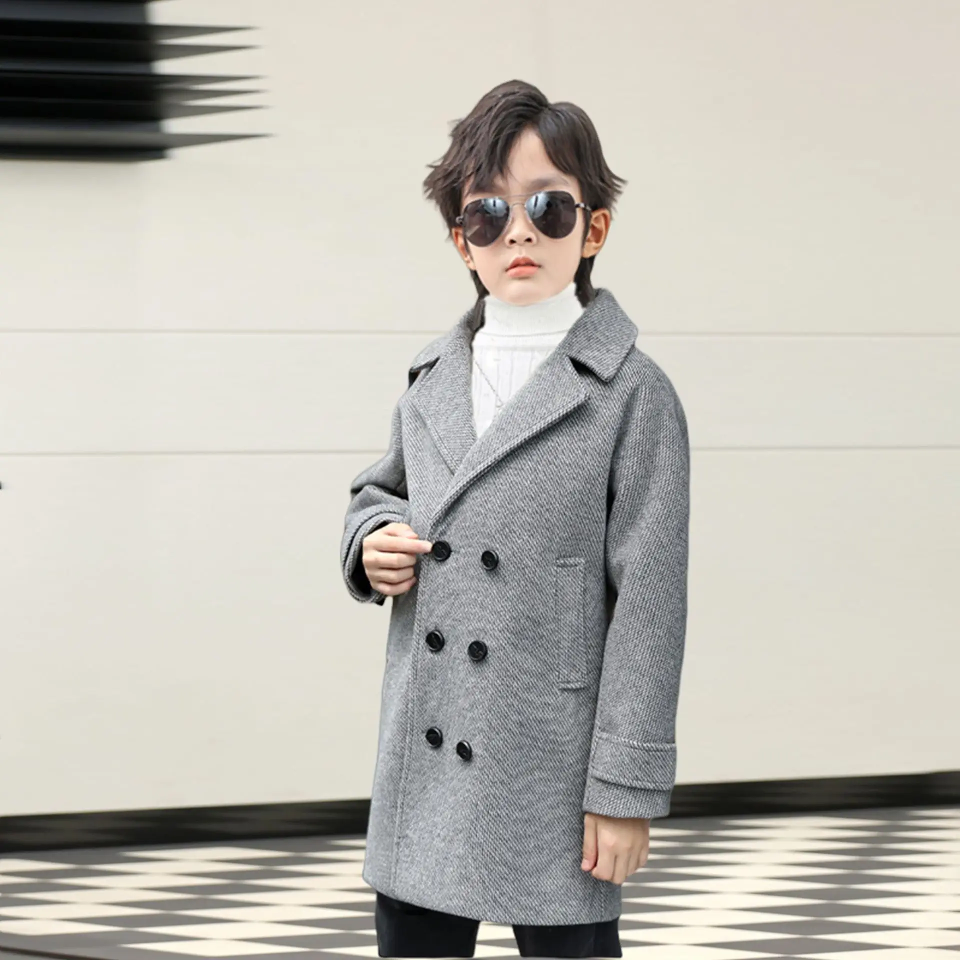 

Children Winter Warm Wool Coat Boys Girls Windproof Outdoor Long Jacket Kids Fromal Birthday Party Photography Woolen Coat