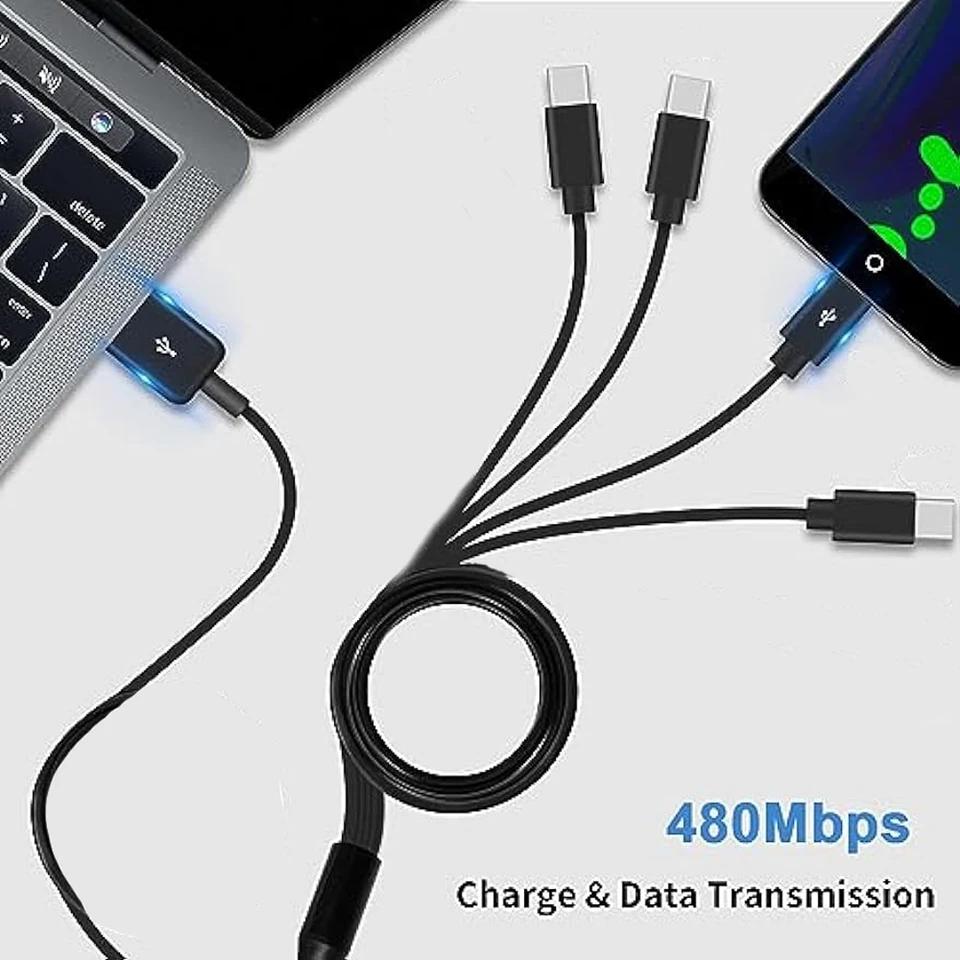 Cavo di ricarica multiplo USB C 4 in 1, cavo sdoppiatore cavo di ricarica maschio da USB a 4 tipo C per disposivi Android iPhone 15 Samsung e tipo C  202192403