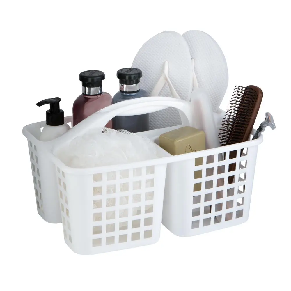 Bathroom Caddy Organizer 2-Pack White Utility Caddy with 3 Compartments Handle Easy Transport Ideal Toiletries Cleaning Supplies