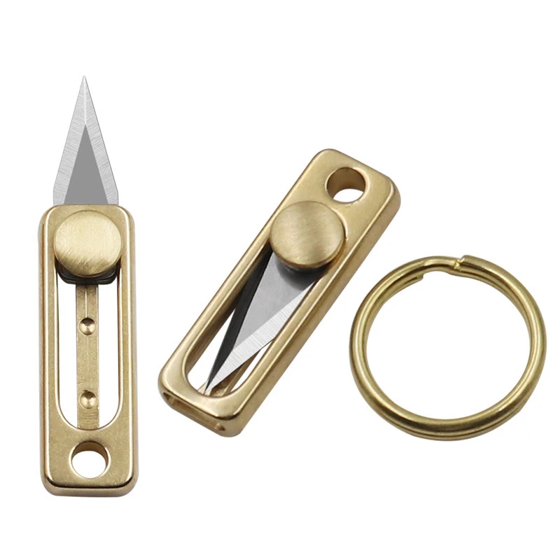 1 Pcs Brass Mini Box Knife Pocket Push-pull Knife Portable Portable Keychain Pendant Demolition Express Letter Opener