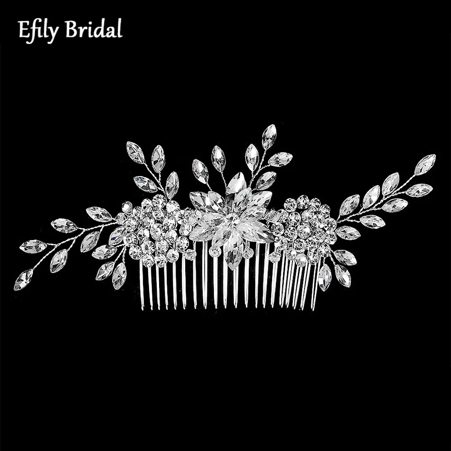 

Efily Crystal Hair Comb Wedding Hair Accessories Jewelry Silver Color Rhinestone Flower Bridal Headpiece Tiara Bridesmaid Gift