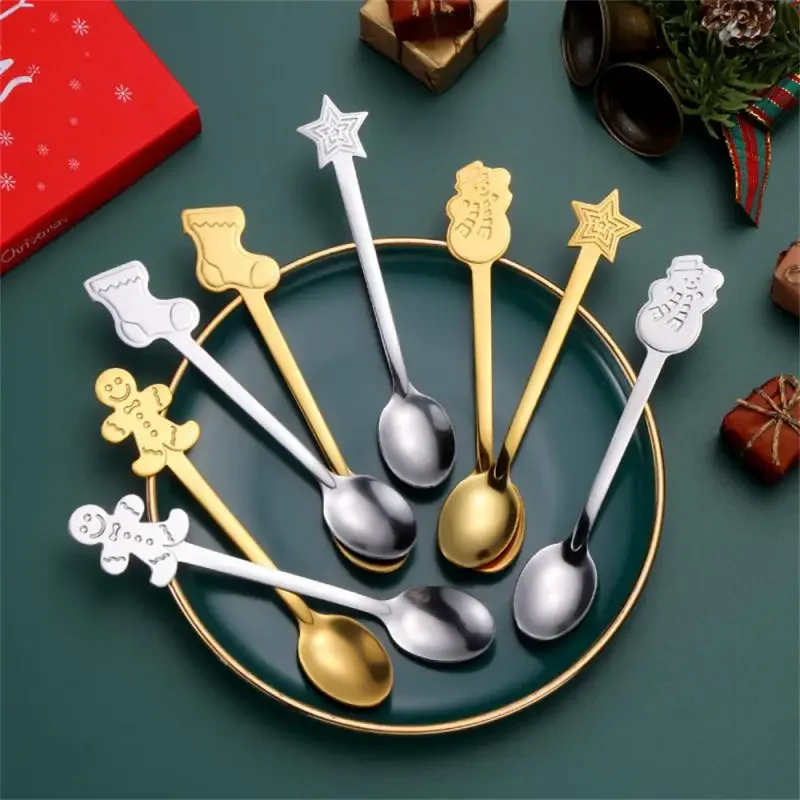 5/1PCS Christmas Coffee Spoon & Fork Sets Coffee Stirring Spoon Creative Dessert Tea Spoon Shovel Christmas Gift Box