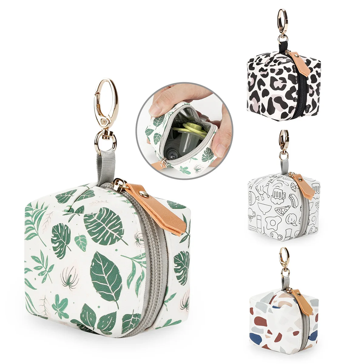 

Pu Waterproof Pacifier Bag Mommy Bag Baby Stroller Portable Can Hang Pacifier Bags Nipple Storage Case Zipper Storage Bag