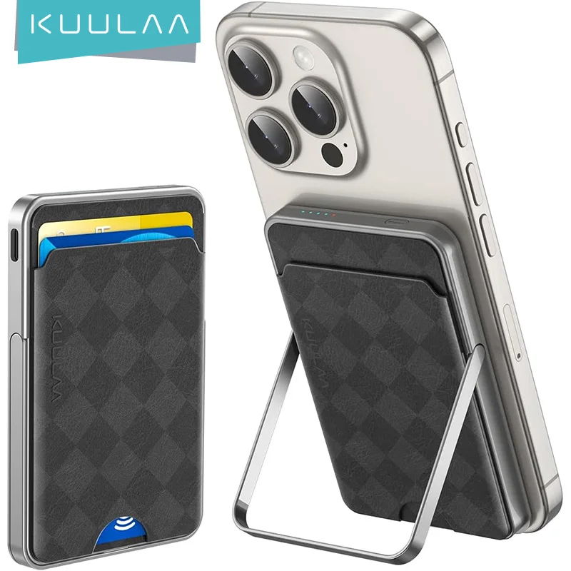 Kuulaa Power Bank Magnetico 5000 MAh Con Ricarica Rapida 20W E Supporto Girevole - Compatibile Magsafe IPhone 16/15/14/13/12 - Titanio