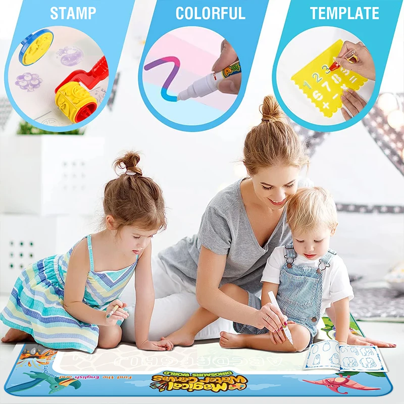 100x80CM Magic Water Drawing Mat with Reusable Magic Pens Doodle Montessori Painting Board Educational Toys Kids Gifts 39X31in