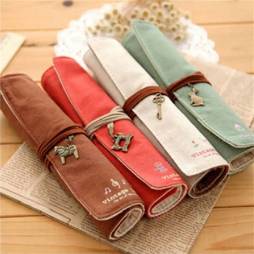 

12 Holes Pencil Case Roller Pencil Pouch Large Capacity Roll Pencil Bag Cosmetics Bag Retro Style Roll Up Pen Bag