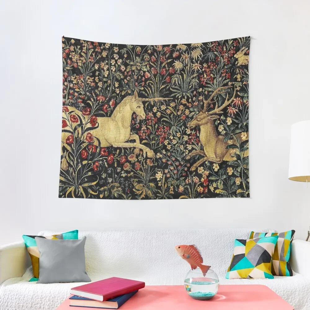 

Medieval Unicorn Midnight Floral Tapestry Aesthetic Room Decor Korean Home Decorating Bedroom Decor Tapestry