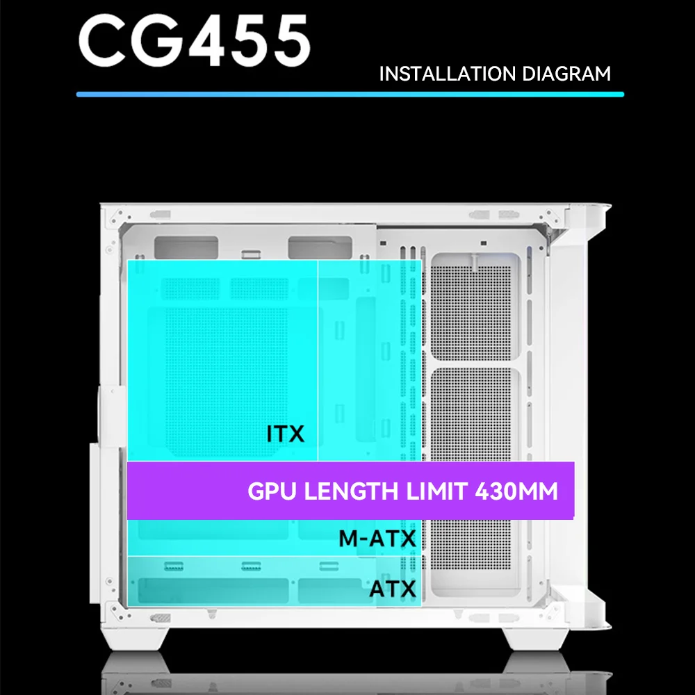 AOC CG455 Black ATX Desktop PC Case Computer Seaview Room Case Integrated Curved Glass Support 10 Fan Position 360 Water Cooling pc case pc chassis computer chassis frame