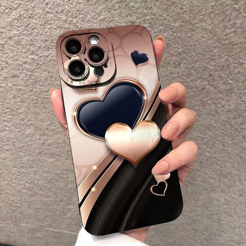 Funda de teléfono con diseño marrón en forma de corazón para Xiaomi Redmi Note Pro Plus 4G 5G 12S 10 Redmi 14C 13C 12C funda de silicona