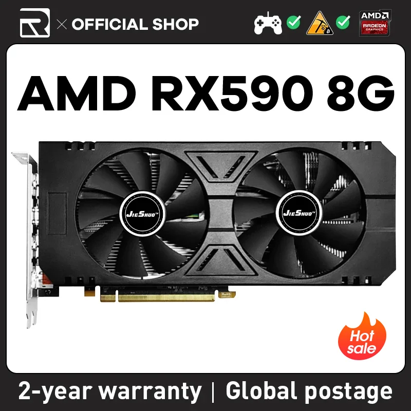 JIESHUO-AMD-RX-590-8GB-2304SP-gme-video-graphics-card-GDDR5-GPU-256Bit ...