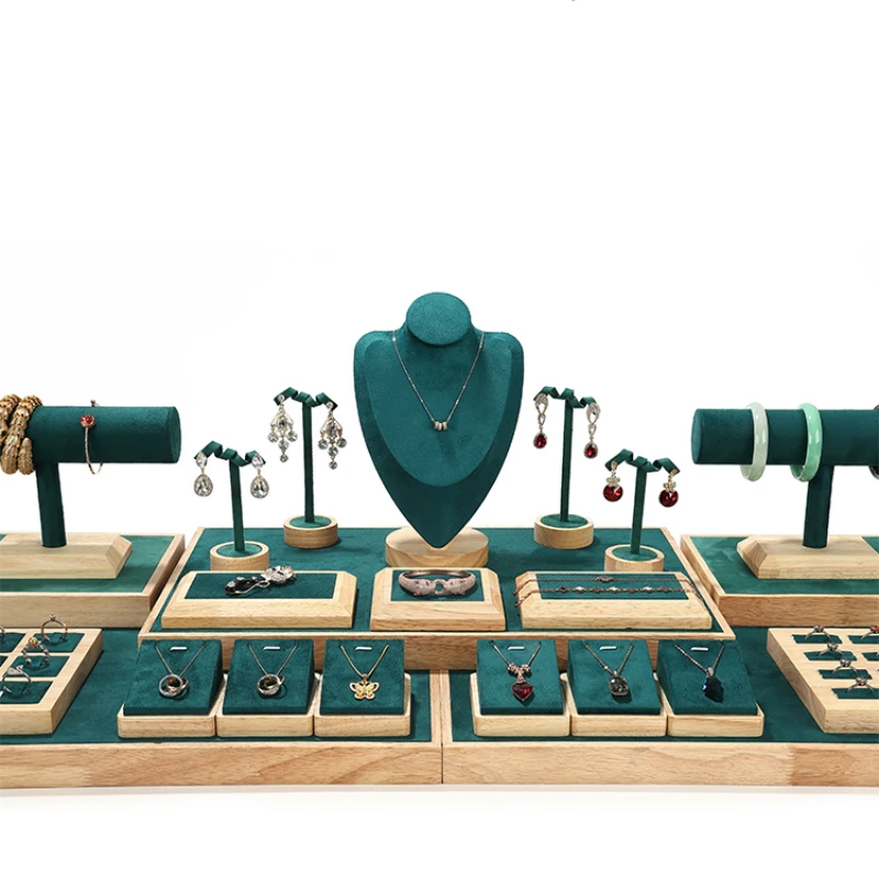 Light luxury jewelry display rack, solid wood ring necklace display rack, counter jewelry display rack