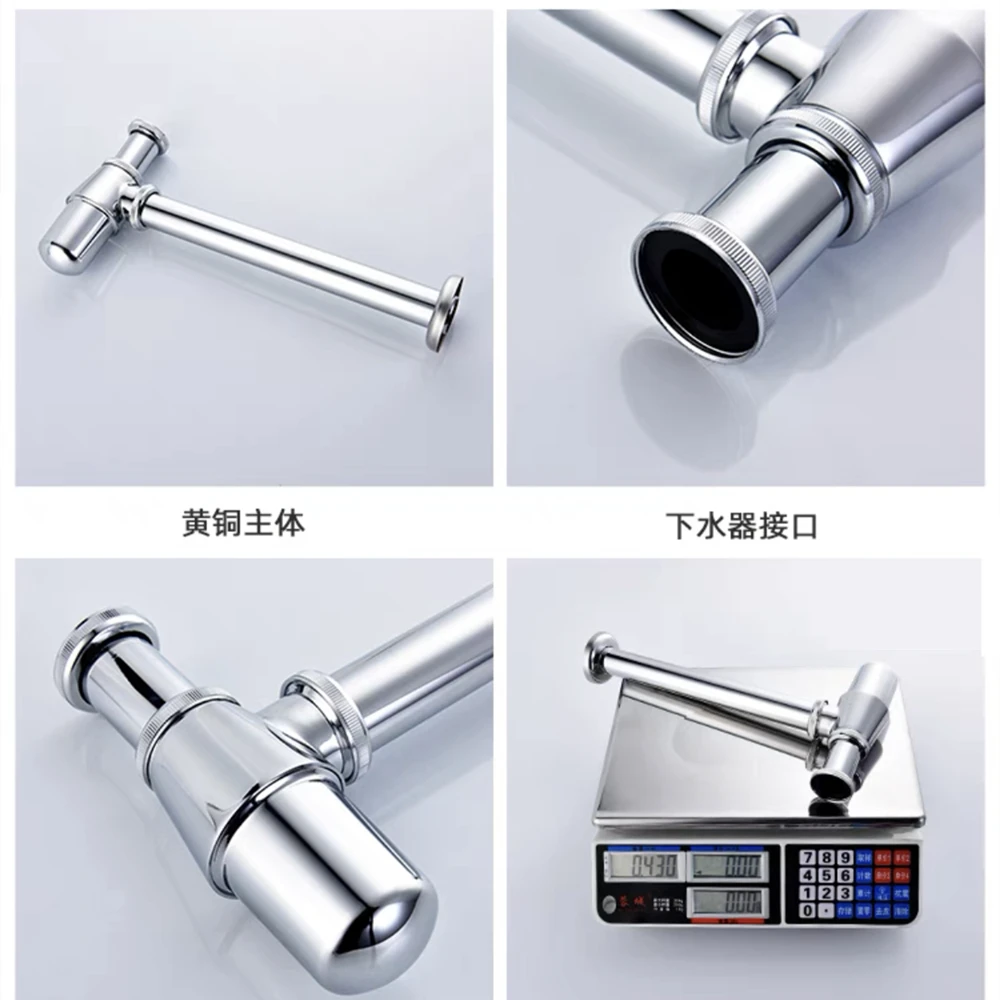 ท่อระบายน้ำแบบป๊อปอัพสแตนเลสสีเงินสำหรับอ่างล้างหน้าแบบติดผนัง พร้อมอุปกรณ์กรองน้ำและดักกลิ่น 1