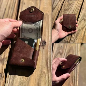Portafoglio/Porta Carte, Piccolo Portafoglio Multifunzionale in Pelle, Portacarte Sottile Fatto a Mano, con Slot Integrato per Penna