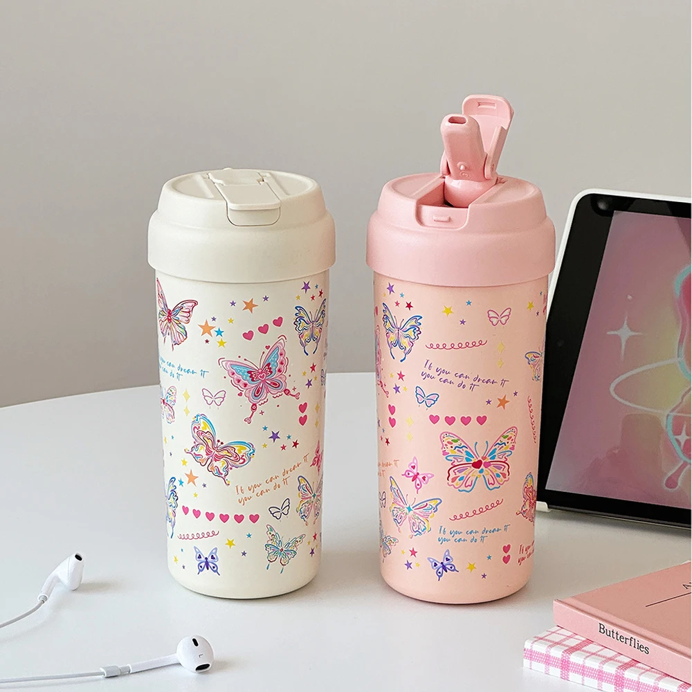 Kawaii Butterfly Tumbler Coffee Cups Cute Tea Thermos Cup Leak