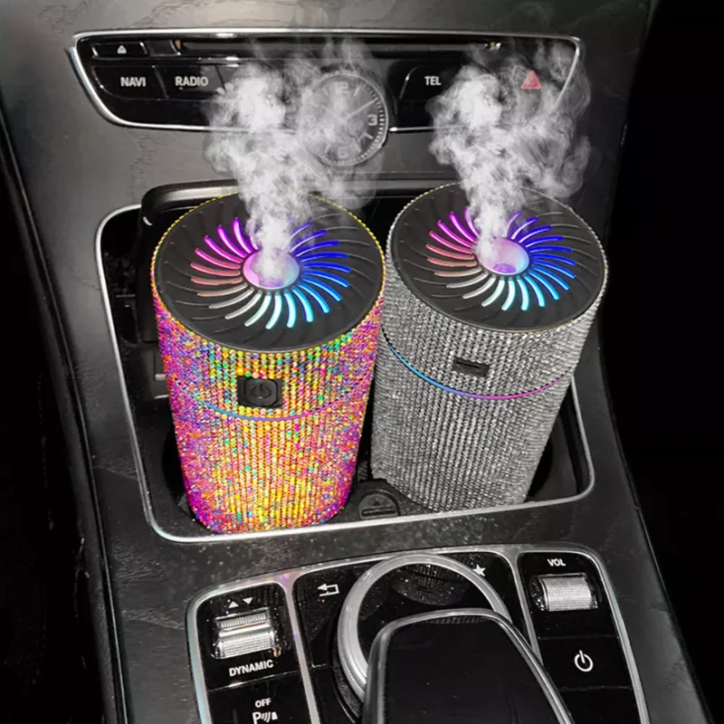 LED Light Car Diffuser Humidifier Luxury Diamond Auto Air Purifier Aromatherapy Diffuser Air Freshener Car Accessories for Woman