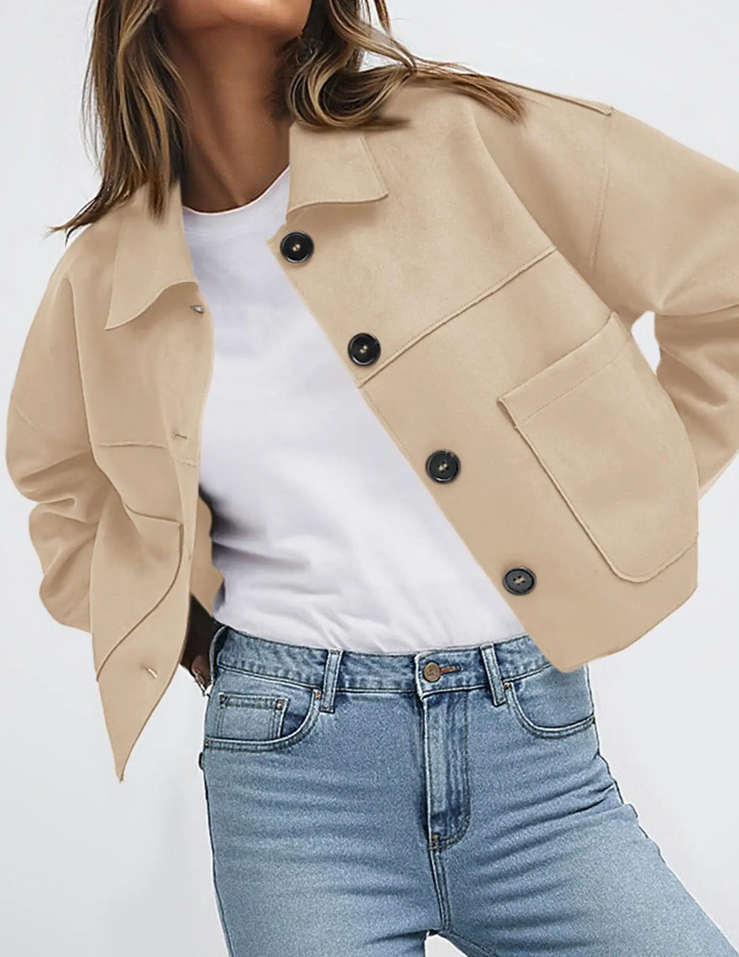 European American Herbst Winter Neue Damenjacke Imitation Wildleder Kurze Mode Lässig Außenhandel – Detail 9