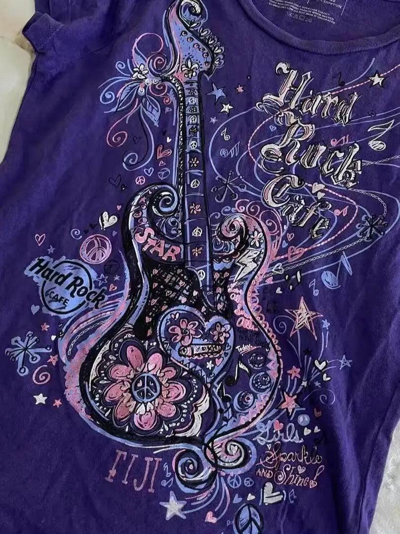 Women's Y2K Grunge Purple Print T-Shirt Detail