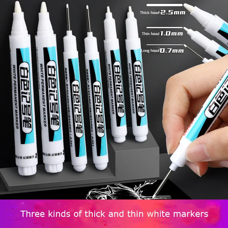 1/3Pcs 0.7/1.0/2.5MM Permanent Marker Pens Paint Markers For Wood Rock Plastic Leather Glass Stone Metal Art Supplies White