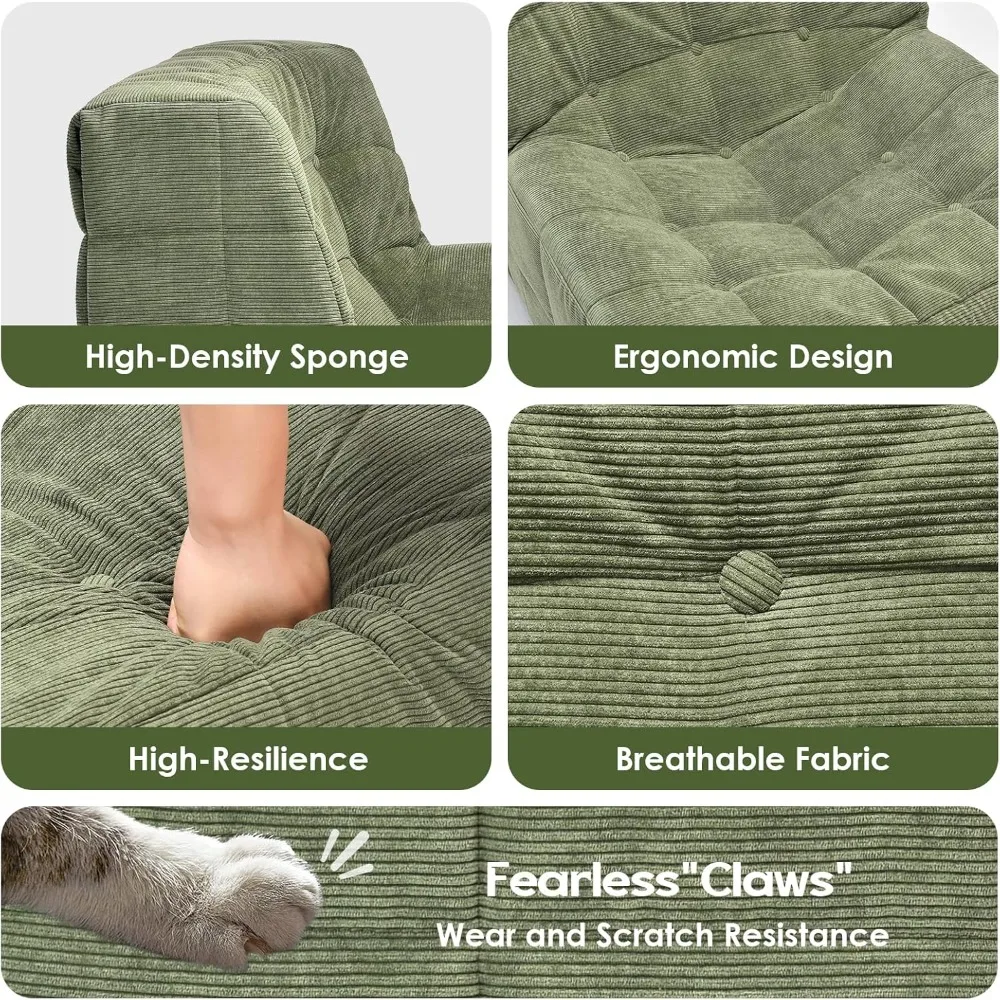 Oversized Bean Bag Chair for Adults with Ottoman – Comfy Lazy Sofa with Headrest & High-Density Memory Foam 6