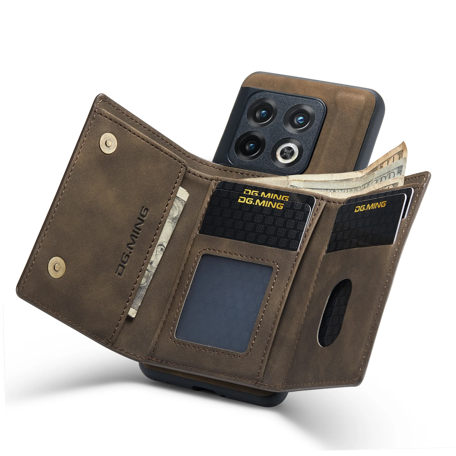 DG.MING Vintage 2in1 Magnetic Detachable Leather Wallet Zipper Case for OnePlus 11 10 Pro ACE 9 Card Slots Holder Back Cover