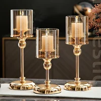 Glass Pillar Candle Holder Set Golden Silver Decorative Candlestick for Wedding Party Table Festival Decor 2026 New Fashion