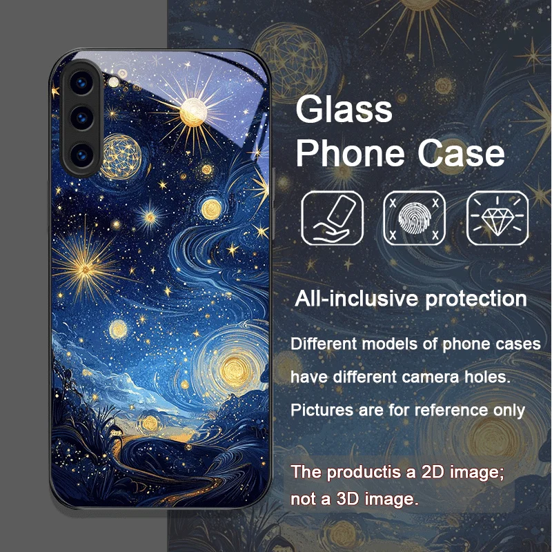 Stylish Stars and Moon Constellations Tempered Glass Phone Case