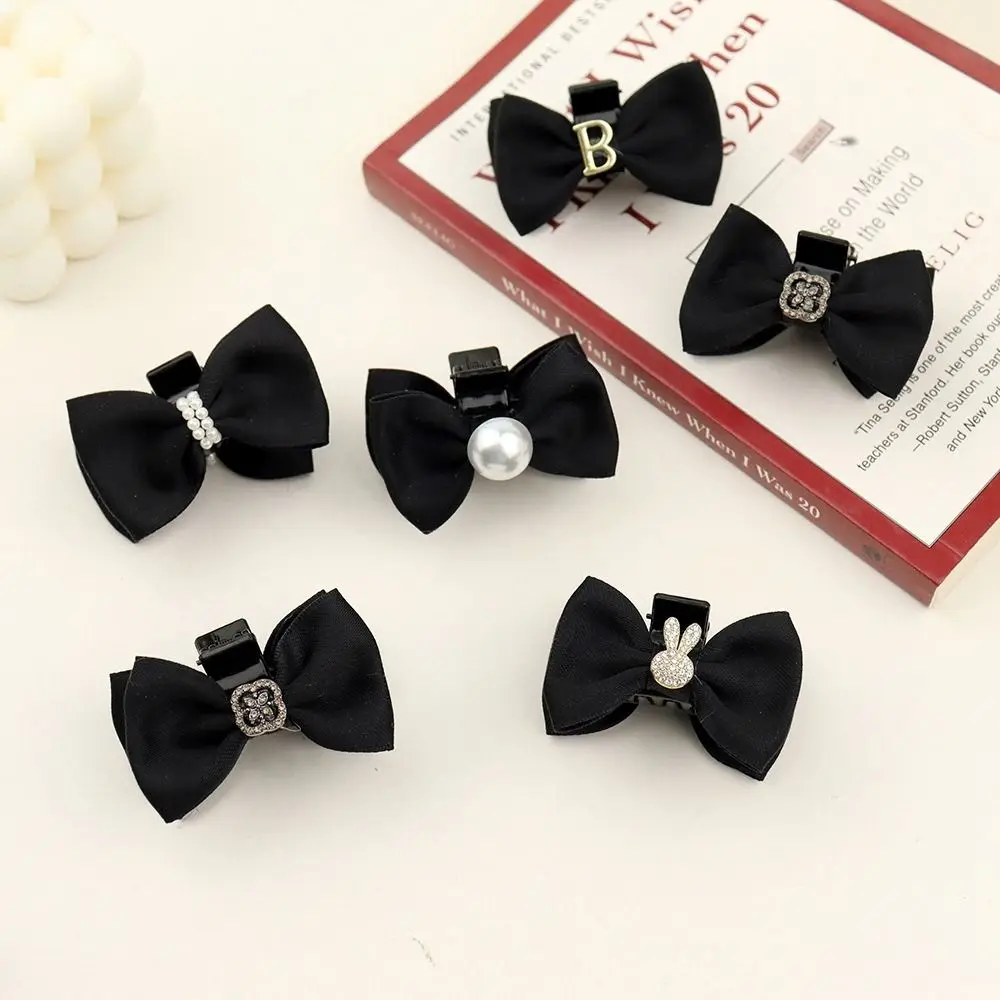 Retro Small Hair Claws Rabbit Black Bowknot Cloth Bow Hair Clip Female Hair Accessories Korean Style Headwear Cute Hairpin