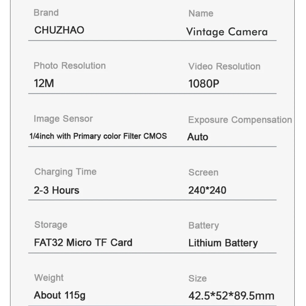 CHUZHAO Mini Retro Digital Camera with 1.54inch Screen 1080p Video 12MP Photos C