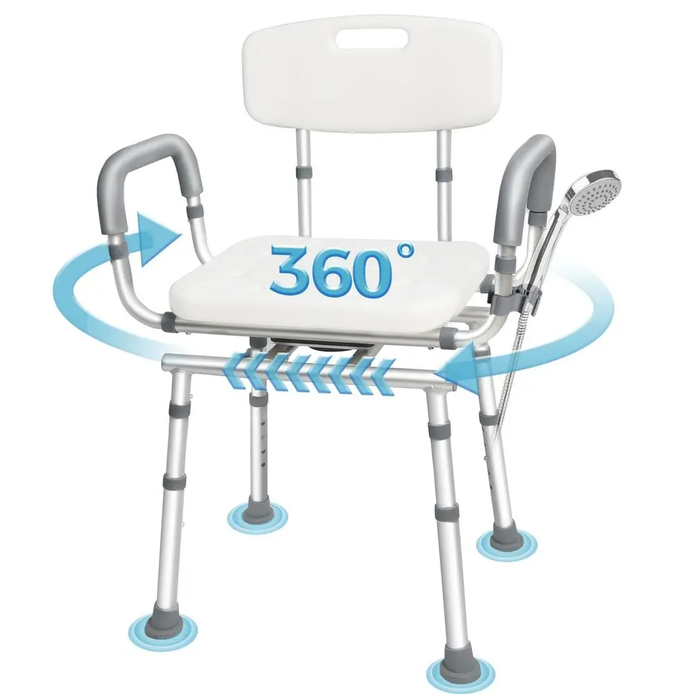 Silla de ducha giratoria con soporte para brazos y espalda, silla de ducha resistente de 500 libras para ancianos y discapacitados, sillas de ducha