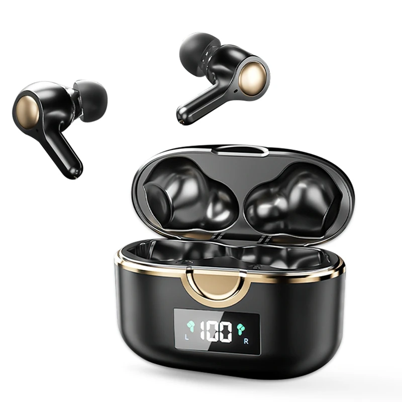 T22 Tws Wireless Bluetooth 5.1 Auricolare Active Noise Cancelling Cuffie Hi-Fi Touch Control Auricolari Da Gioco (Nero)