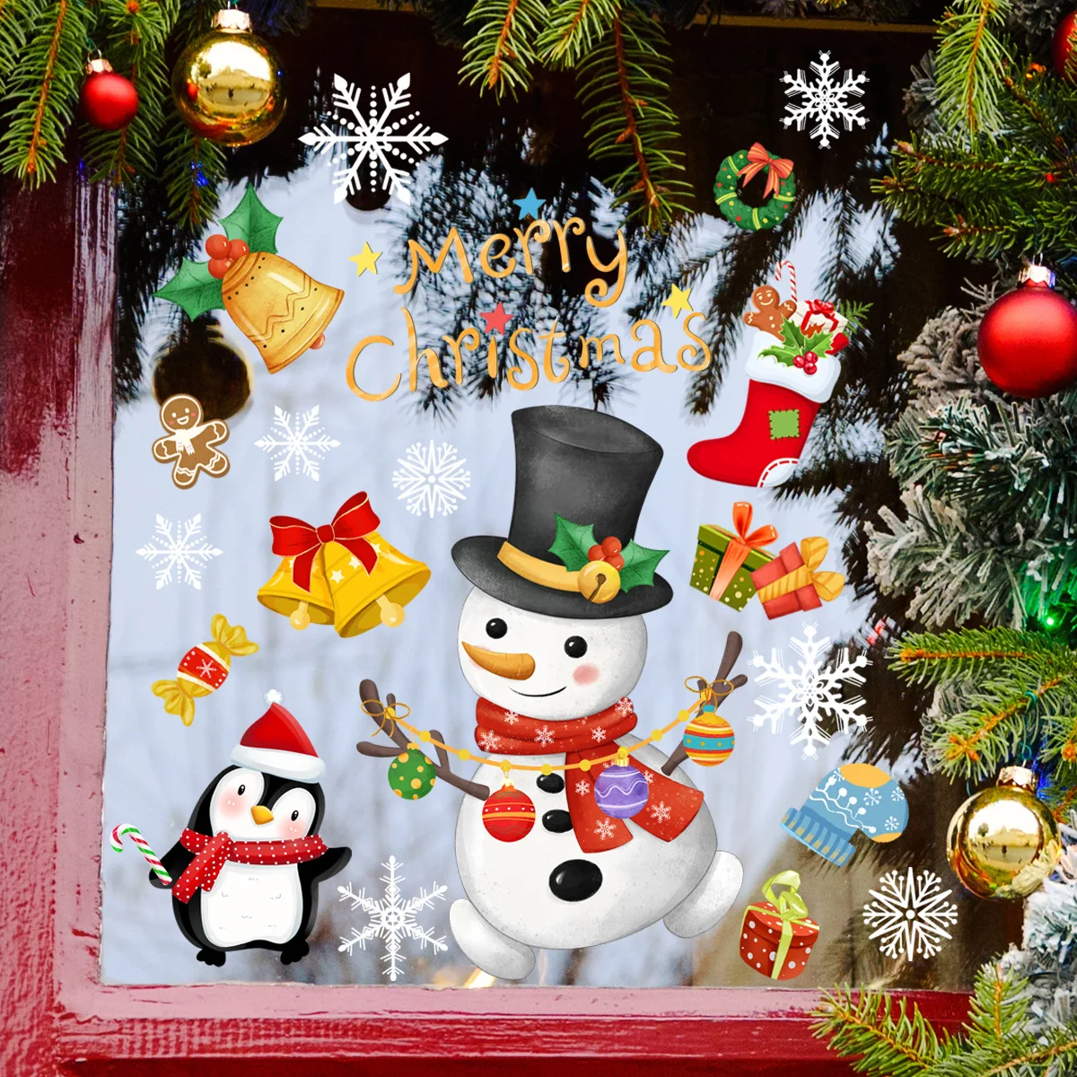 Double-sided Vision Christmas Window Stickers Snowman Santa Claus Glass Static Sticker New Year Christmas Decorations