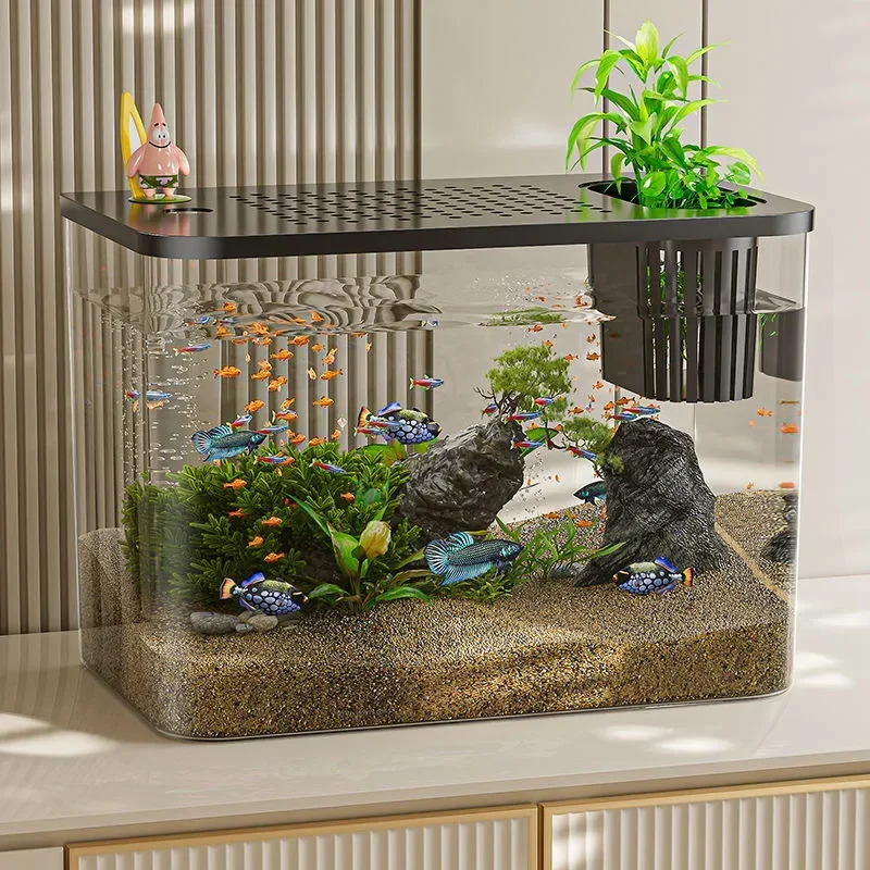 PET+ABS Fish Tank Transparent with Lid Aquarium Drop Resistant Hydroponic Tank Turtle Home Lazy Fish fish aquarium