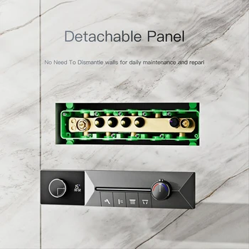 AITANA หรูหราปืนทองเหลืองสีเทาเพดานระบบฝักบัวอาบน้ําอุณหภูมิคงที่ฝัง LED จอแสดงผลดิจิตอลห้องน้ําก๊อกน้ําร้อนและเย็น 2