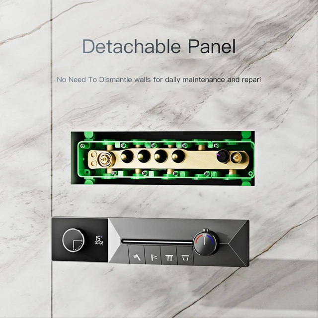 AITANA หรูหราปืนทองเหลืองสีเทาเพดานระบบฝักบัวอาบน้ําอุณหภูมิคงที่ฝัง LED จอแสดงผลดิจิตอลห้องน้ําก๊อกน้ําร้อนและเย็น 2