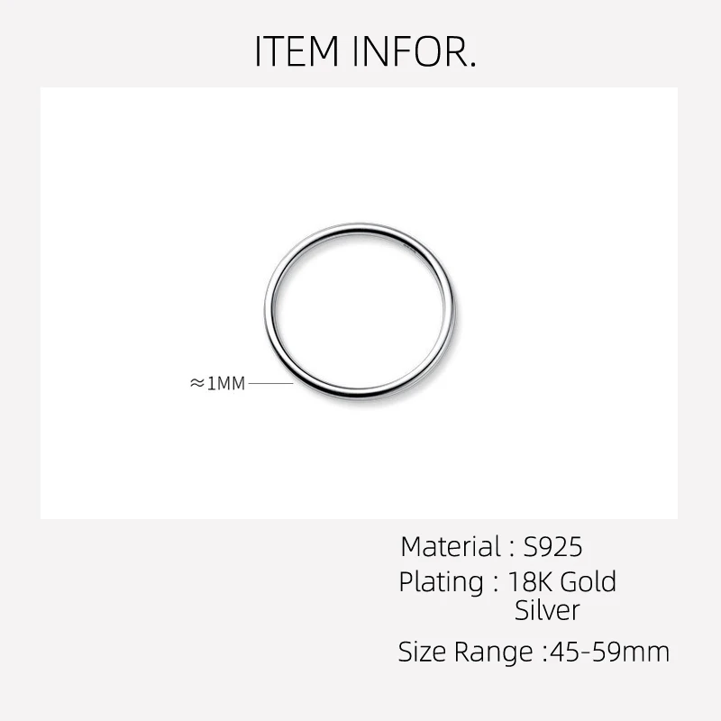 45-59mm Plain Thin Women Ring 925 Sterling Silver Big Small Rings for Women 925 Silver Finger Rings Woman Girls Kids silver ring silver rings