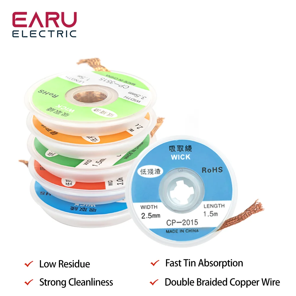 1.5mm 2mm 2.5mm 3mm 3.5mm Width 1.5M Length Desoldering Braid Welding Solder Remover Wick Wire Lead Cord Flux BGA Repair Tool solder remover