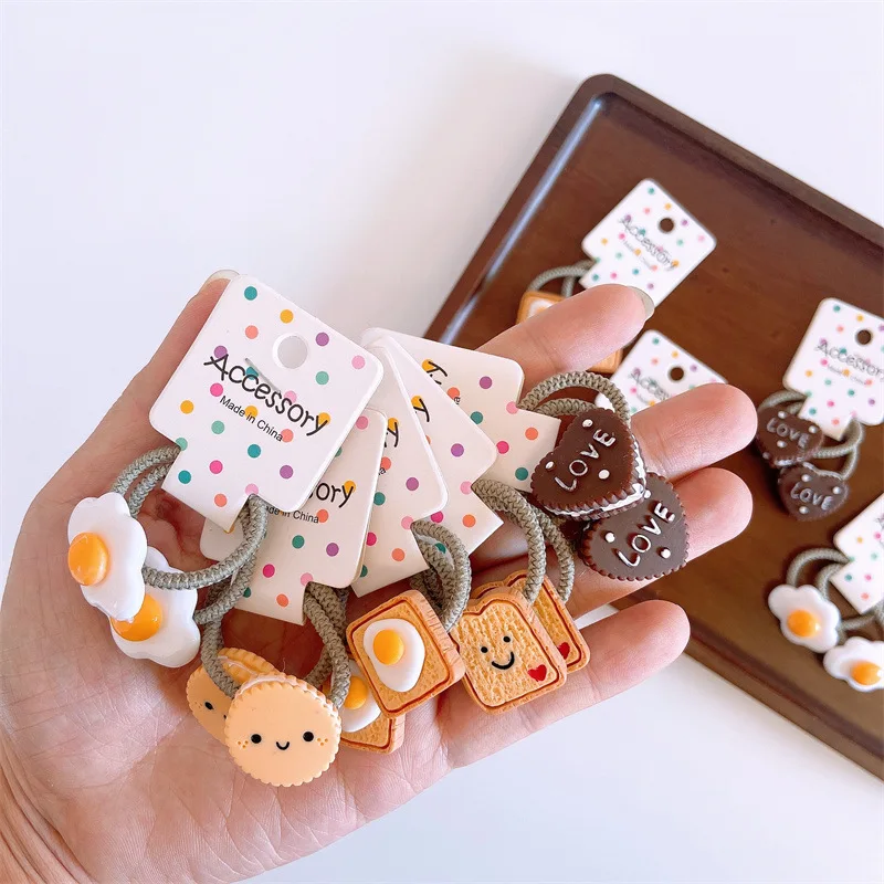 

2pcs/set Cartoon Cookie Dessert Elastic Hair Bands Girls Lovely Head Ropes Ponytail Holder Cut Children's Hair Accessories 2022