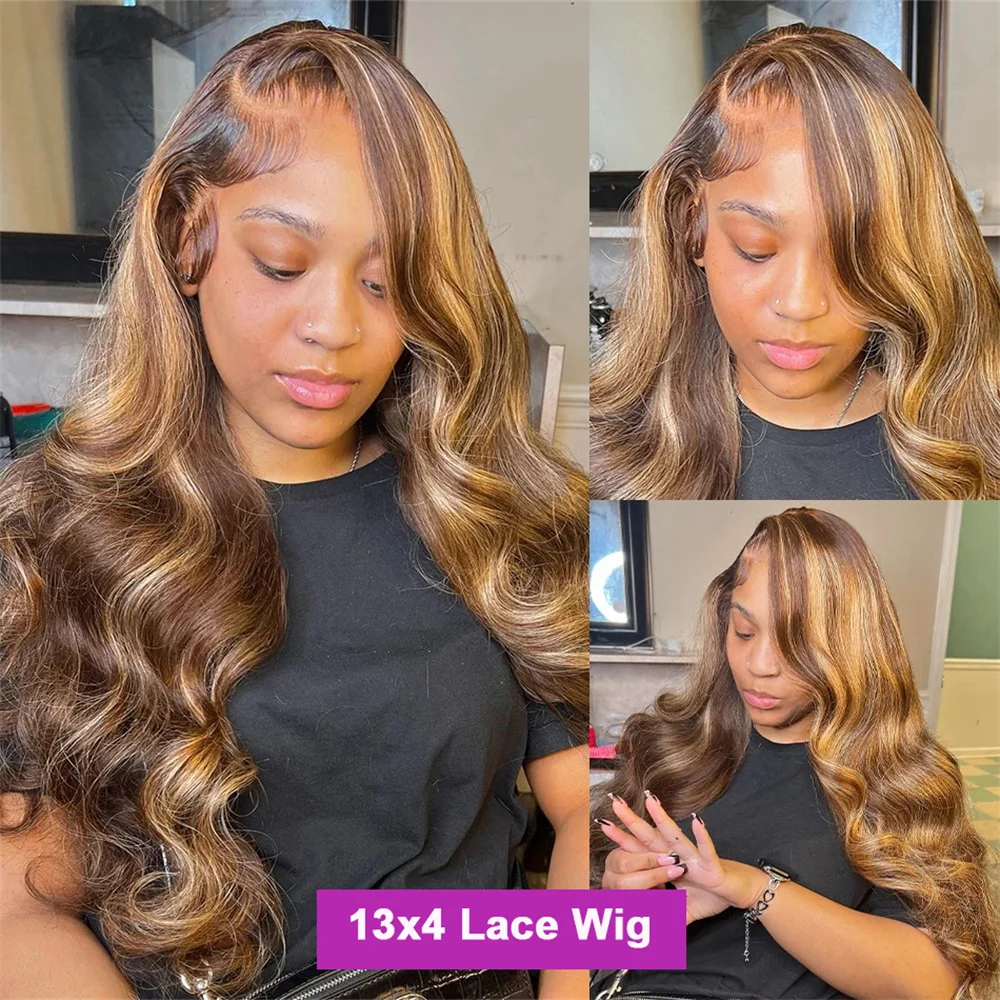 Highlight Wigs HD Lace Front Wigs Body Wave 4/27 Colored Highlight Human Hair For Women 13x4 13&times;6 Lace Frontal