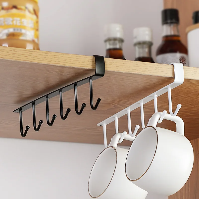 

TStorage Bathroom Utensils Hanging Kitchen Rack Wardrobe Organizer Metal Under Cup Home Holder Shelf 6 Accessories Hooks Shelves