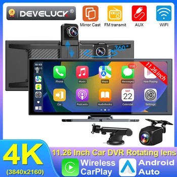 11.26 inch Dash Cam Car DVR 4K Camera Wireless Carplay Android Auto Touch Screen Dual Len Video Recorder Dashboard BT FM AUX GPS