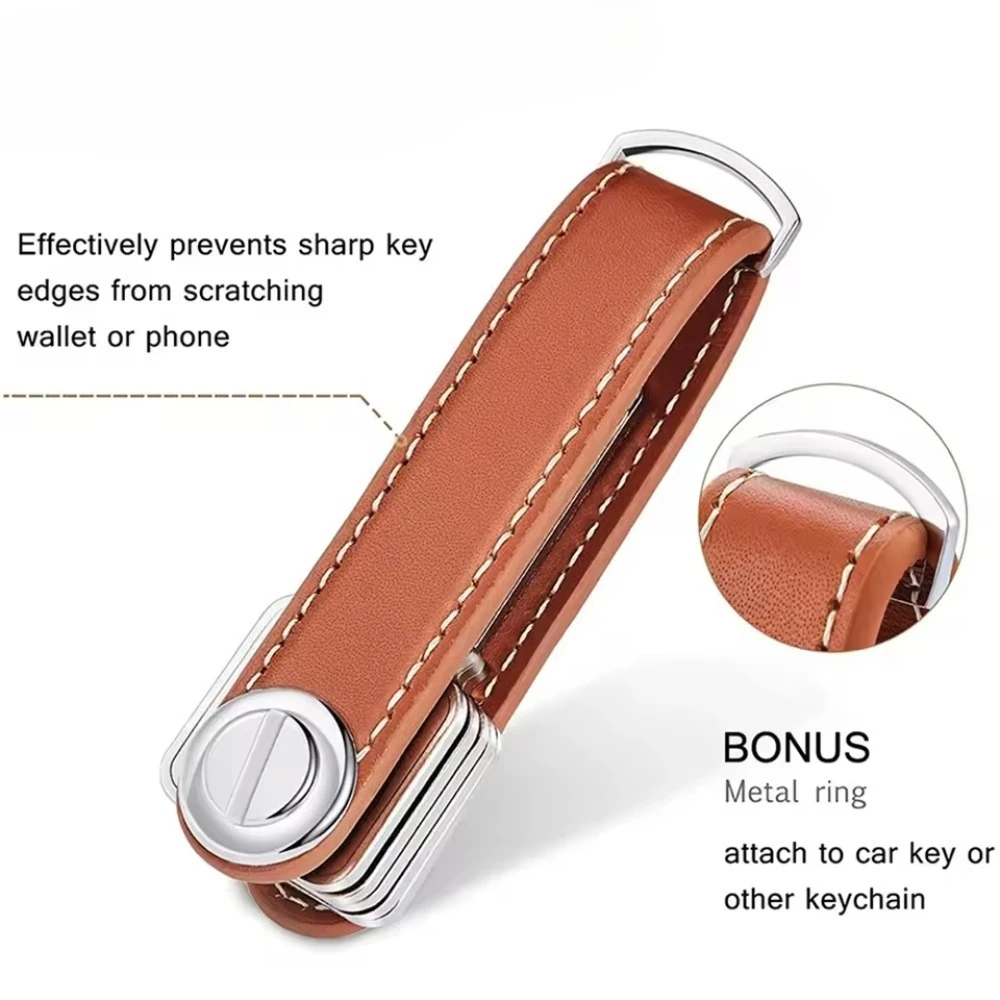Leather Key Holder Organizer Keychain Wallet Pouch Case Metal Ring Chain Car House Keys Storage Pocket Accessories key case key holder key organizer key purse