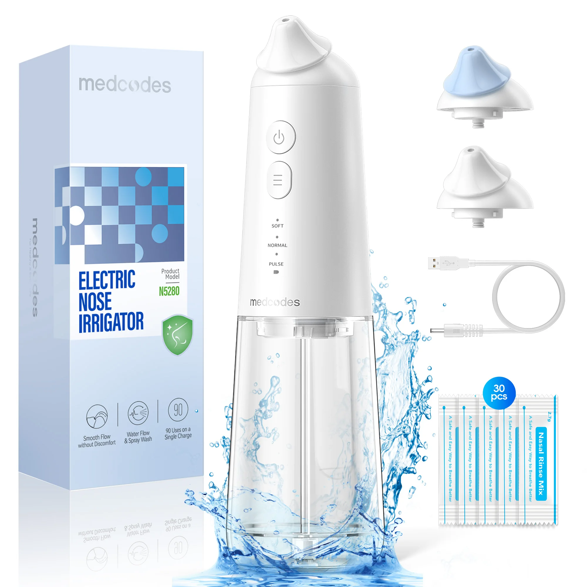 Sinus Rinse Irrigator Pulsating Sinus Rinse irrigator Sinus Relief Nasal Care Electric Neti Pot Nose Cleaner 30 Salt Pods Nasal Wash Kit
