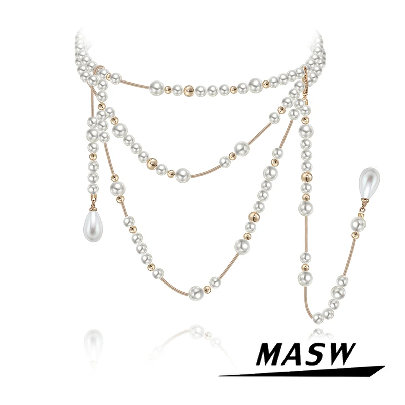 

MASW Original Design Elegant Temperament Multi Layers Glass Simulated Pearl Necklace For Women Girl Gift Fashion Jewelry