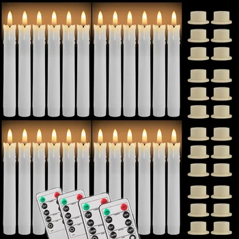 Cône d'ivoire scintillant sans flamme avec télécommande, LED, bougie mèche 3D, fonctionnement à piles, décor de Noël et de mariage, ci-après les, 12 pièces, 24 pièces 1